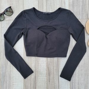 Forever 21 Black Long Sleeve Sweetheart Neck Line Cropped Top Size Small